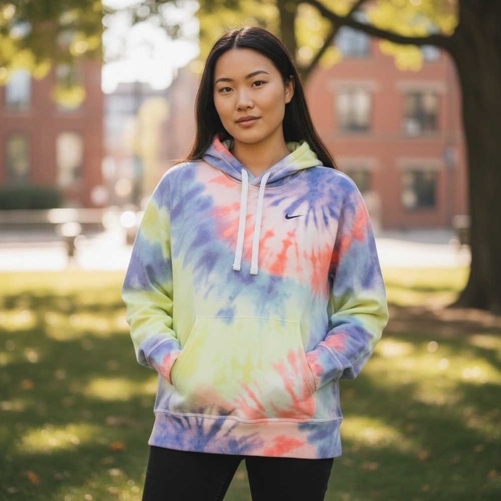 Nike Women's Size XS Tie-Dye Cropped Hoodie Pullover Oversized Sweatshirt